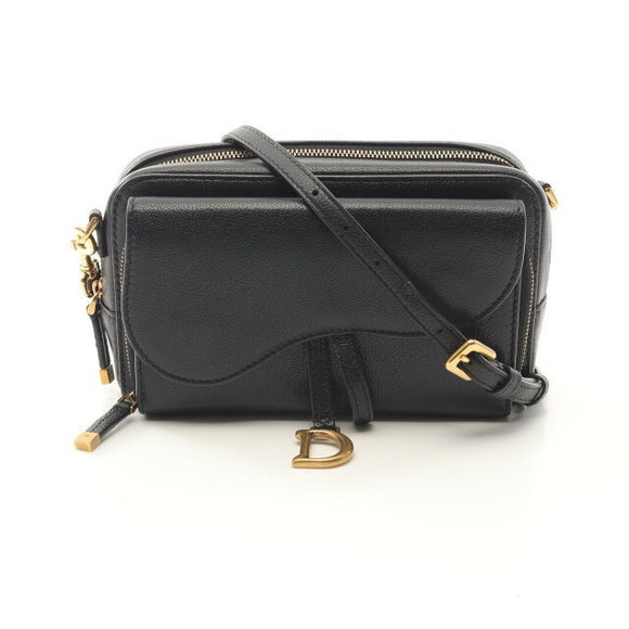Dior Saddle Double Shoulder Bag Leather Black - Picture 1 of 7